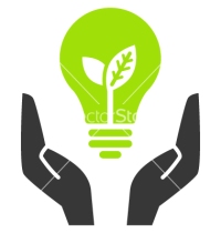 Green ecology bulb in open hands